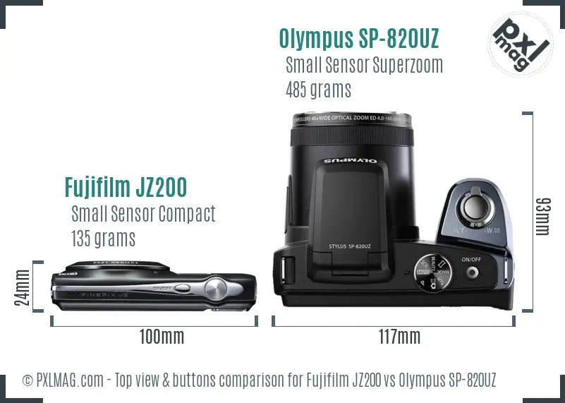 Fujifilm JZ200 vs Olympus SP-820UZ top view buttons comparison