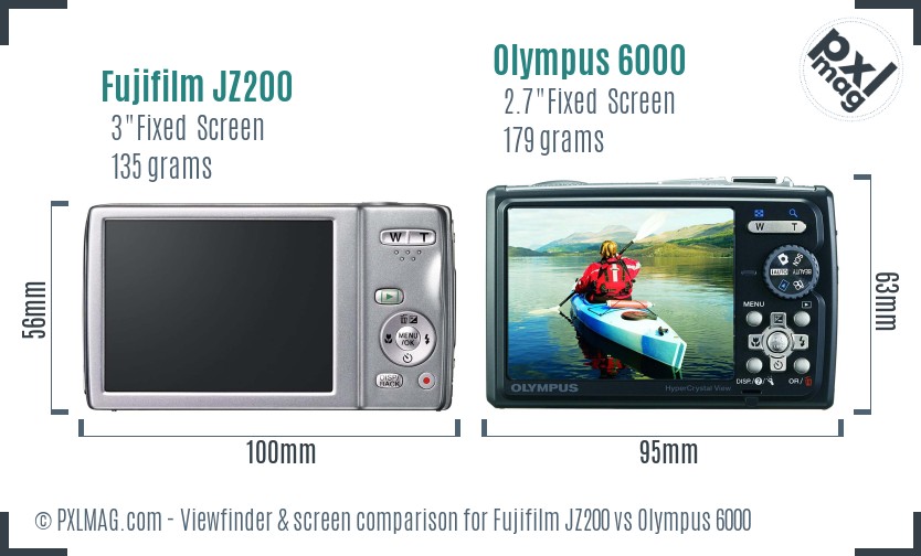 Fujifilm JZ200 vs Olympus 6000 Screen and Viewfinder comparison