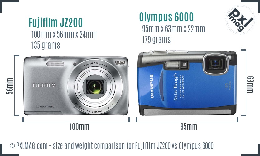 Fujifilm JZ200 vs Olympus 6000 size comparison