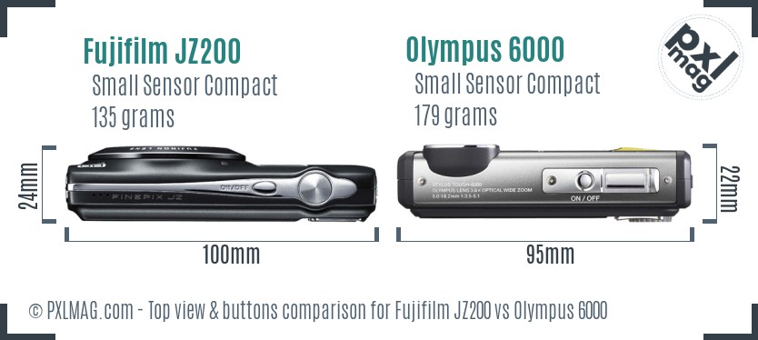 Fujifilm JZ200 vs Olympus 6000 top view buttons comparison