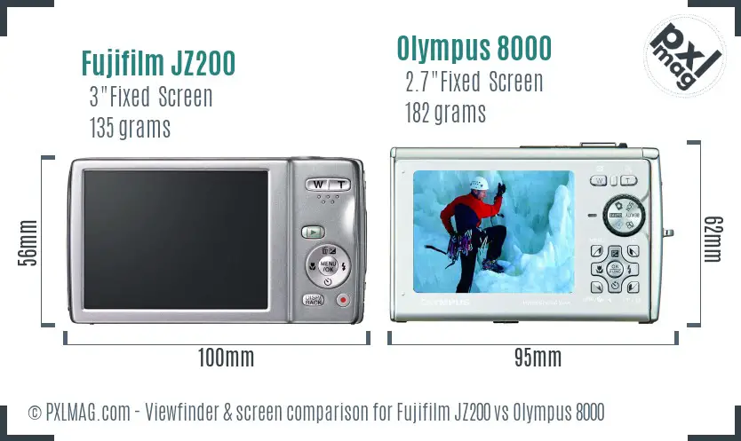 Fujifilm JZ200 vs Olympus 8000 Screen and Viewfinder comparison