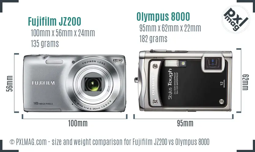 Fujifilm JZ200 vs Olympus 8000 size comparison Fujifilm JZ200 vs Olympus 8000 size comparison