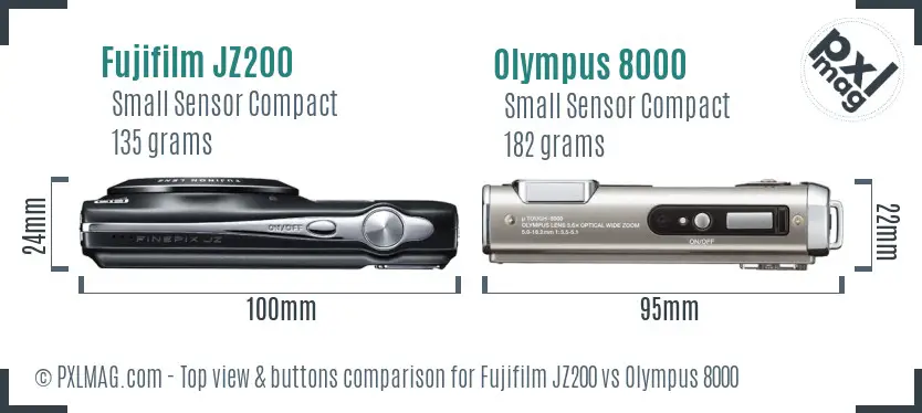Fujifilm JZ200 vs Olympus 8000 top view buttons comparison