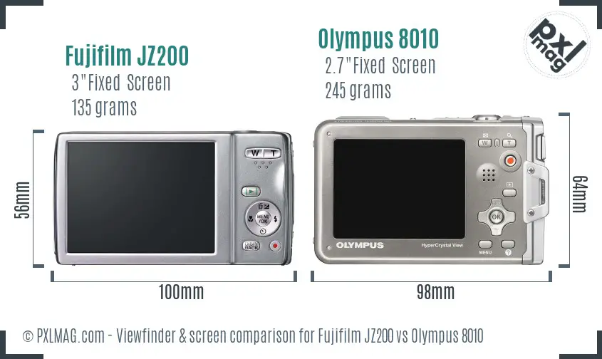 Fujifilm JZ200 vs Olympus 8010 Screen and Viewfinder comparison