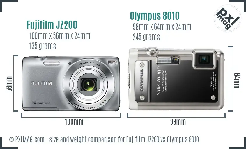 Fujifilm JZ200 vs Olympus 8010 size comparison