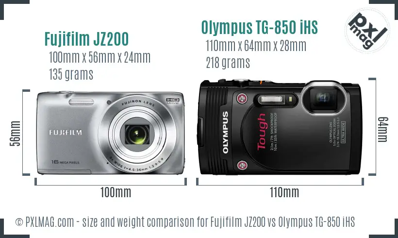 Fujifilm JZ200 vs Olympus TG-850 iHS size comparison