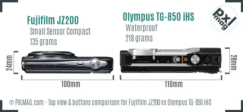 Fujifilm JZ200 vs Olympus TG-850 iHS top view buttons comparison