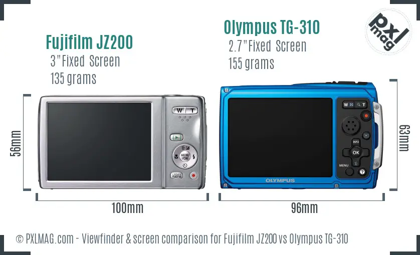 Fujifilm JZ200 vs Olympus TG-310 Screen and Viewfinder comparison
