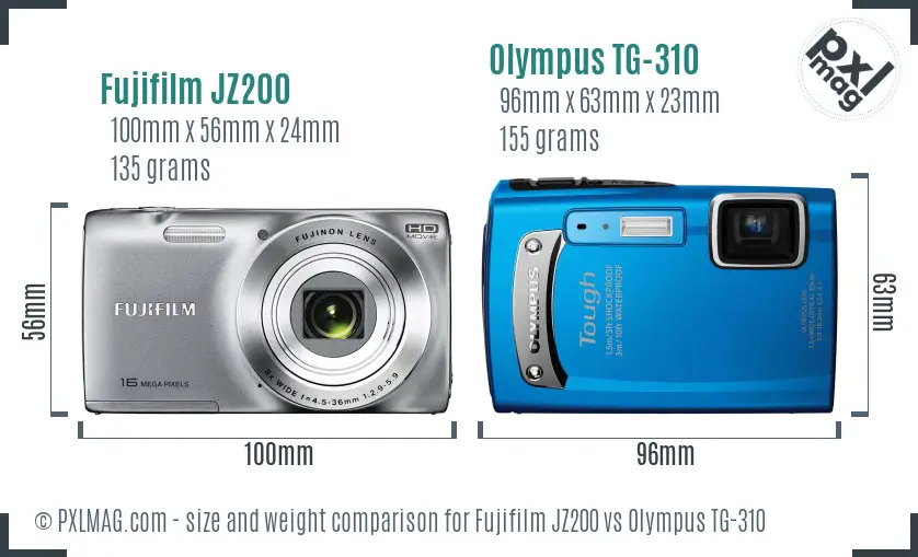 Fujifilm JZ200 vs Olympus TG-310 size comparison