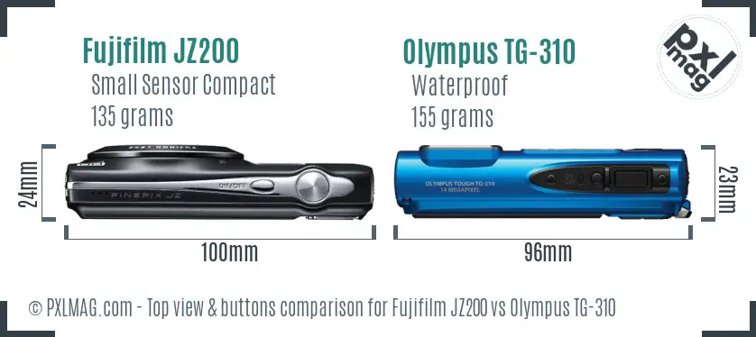 Fujifilm JZ200 vs Olympus TG-310 top view buttons comparison