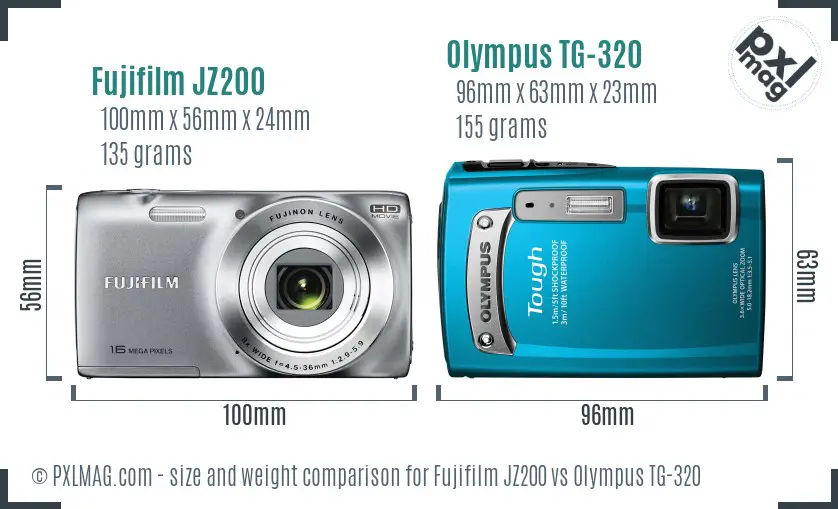 Fujifilm JZ200 vs Olympus TG-320 size comparison