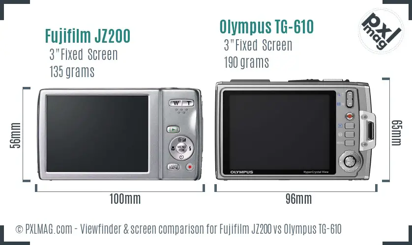 Fujifilm JZ200 vs Olympus TG-610 Screen and Viewfinder comparison