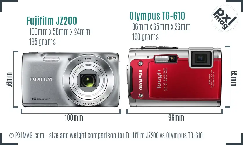 Fujifilm JZ200 vs Olympus TG-610 size comparison