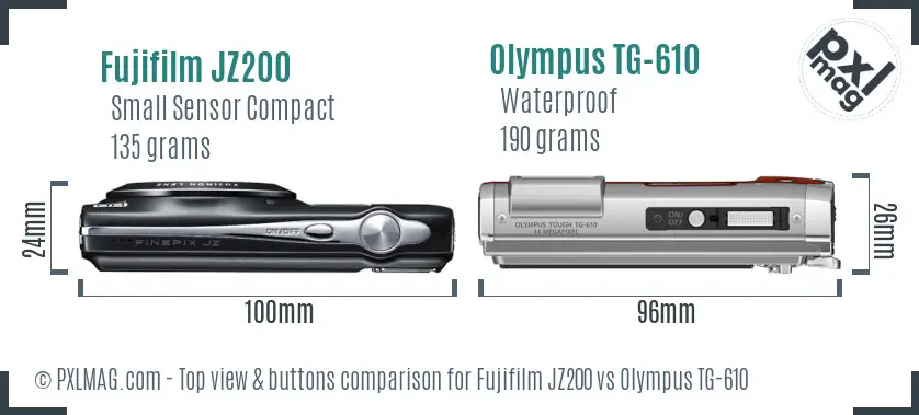 Fujifilm JZ200 vs Olympus TG-610 top view buttons comparison