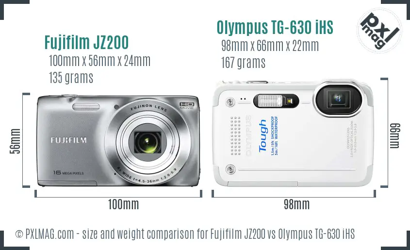 Fujifilm JZ200 vs Olympus TG-630 iHS size comparison Fujifilm JZ200 vs Olympus TG-630 iHS size comparison