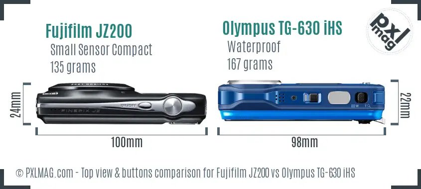 Fujifilm JZ200 vs Olympus TG-630 iHS top view buttons comparison Fujifilm JZ200 vs Olympus TG-630 iHS top view buttons comparison