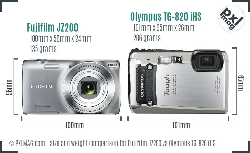 Fujifilm JZ200 vs Olympus TG-820 iHS size comparison Fujifilm JZ200 vs Olympus TG-820 iHS size comparison