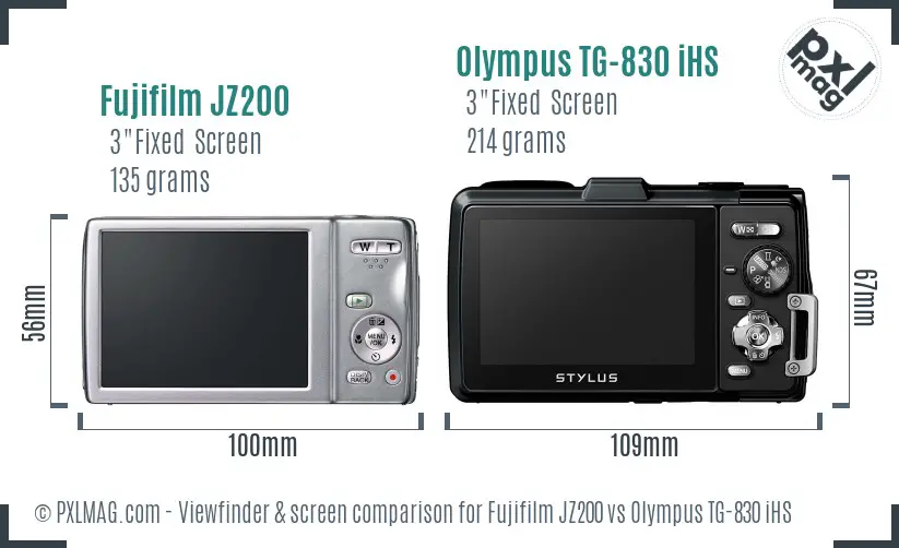 Fujifilm JZ200 vs Olympus TG-830 iHS Screen and Viewfinder comparison