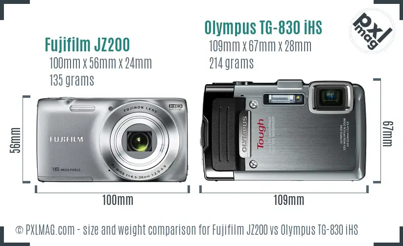 Fujifilm JZ200 vs Olympus TG-830 iHS size comparison