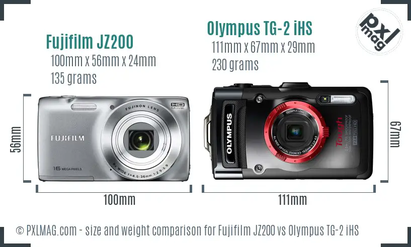 Fujifilm JZ200 vs Olympus TG-2 iHS size comparison