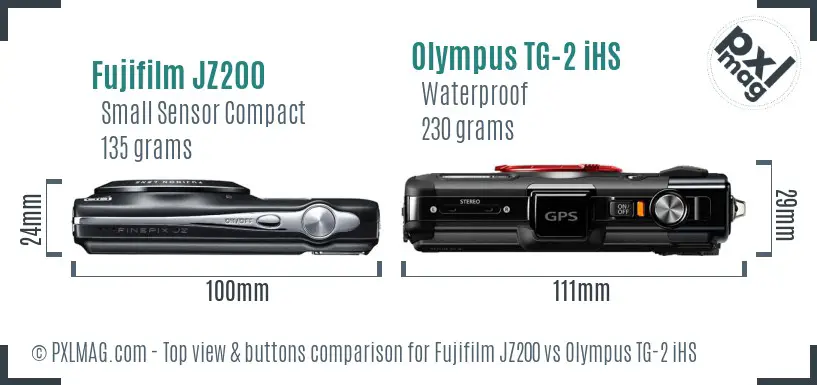 Fujifilm JZ200 vs Olympus TG-2 iHS top view buttons comparison