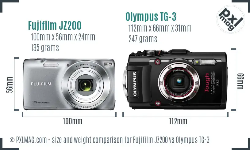 Fujifilm JZ200 vs Olympus TG-3 size comparison Fujifilm JZ200 vs Olympus TG-3 size comparison
