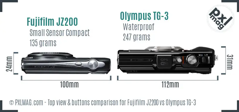 Fujifilm JZ200 vs Olympus TG-3 top view buttons comparison Fujifilm JZ200 vs Olympus TG-3 top view buttons comparison