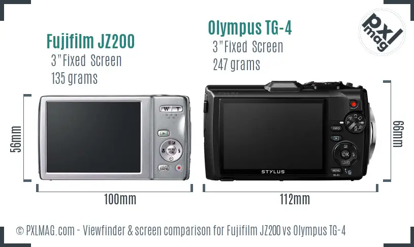 Fujifilm JZ200 vs Olympus TG-4 Screen and Viewfinder comparison