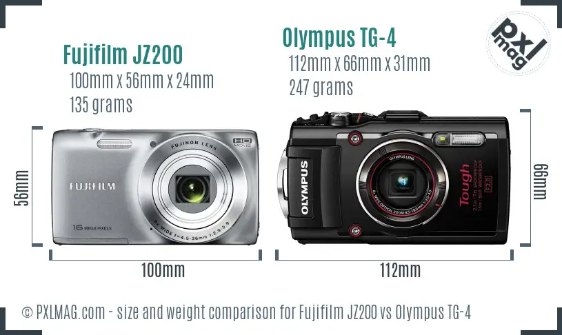 Fujifilm JZ200 vs Olympus TG-4 size comparison