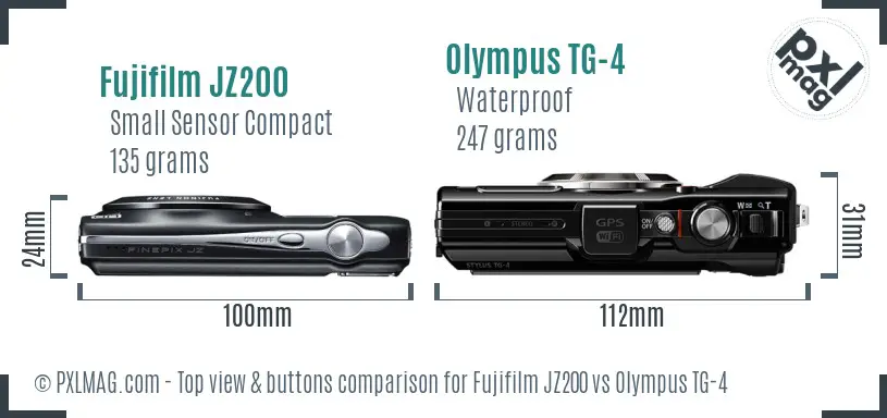 Fujifilm JZ200 vs Olympus TG-4 top view buttons comparison