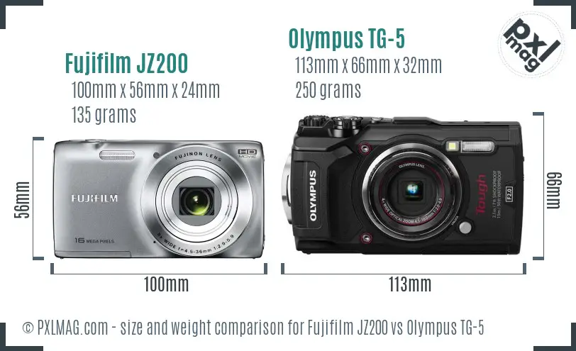 Fujifilm JZ200 vs Olympus TG-5 size comparison