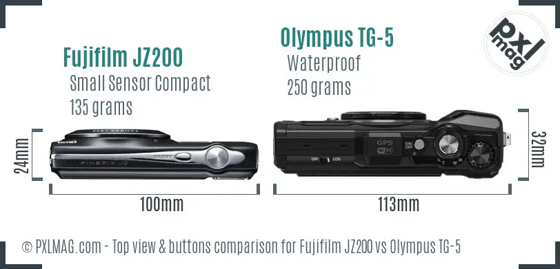 Fujifilm JZ200 vs Olympus TG-5 top view buttons comparison