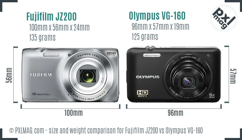 Fujifilm JZ200 vs Olympus VG-160 size comparison