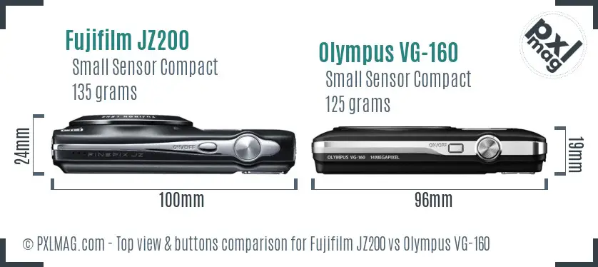 Fujifilm JZ200 vs Olympus VG-160 top view buttons comparison