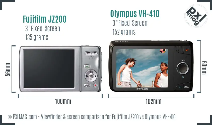 Fujifilm JZ200 vs Olympus VH-410 Screen and Viewfinder comparison