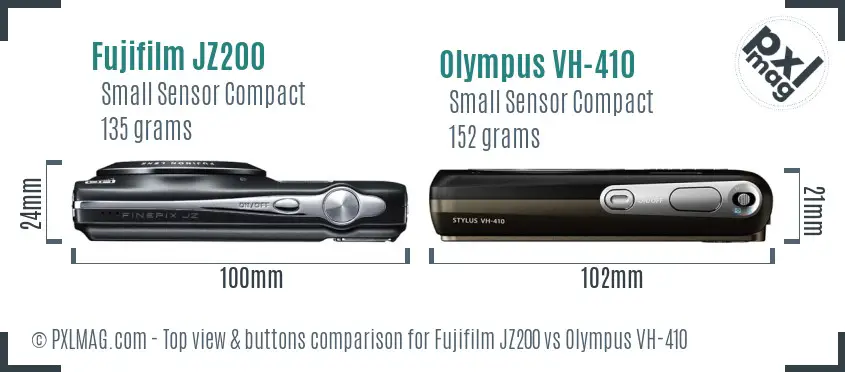 Fujifilm JZ200 vs Olympus VH-410 top view buttons comparison