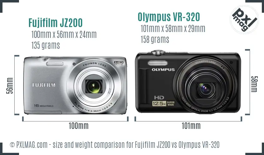 Fujifilm JZ200 vs Olympus VR-320 size comparison