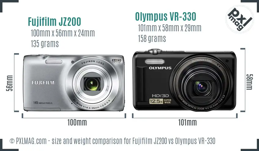 Fujifilm JZ200 vs Olympus VR-330 size comparison Fujifilm JZ200 vs Olympus VR-330 size comparison