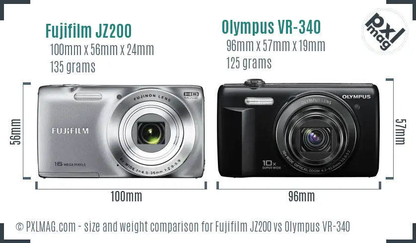 Fujifilm JZ200 vs Olympus VR-340 size comparison Fujifilm JZ200 vs Olympus VR-340 size comparison