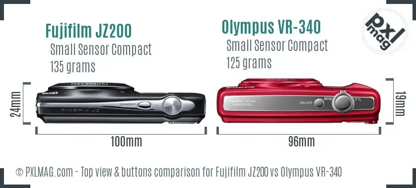 Fujifilm JZ200 vs Olympus VR-340 top view buttons comparison Fujifilm JZ200 vs Olympus VR-340 top view buttons comparison