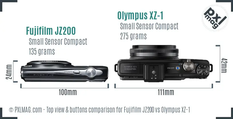 Fujifilm JZ200 vs Olympus XZ-1 top view buttons comparison