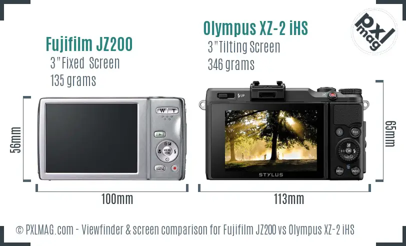 Fujifilm JZ200 vs Olympus XZ-2 iHS Screen and Viewfinder comparison
