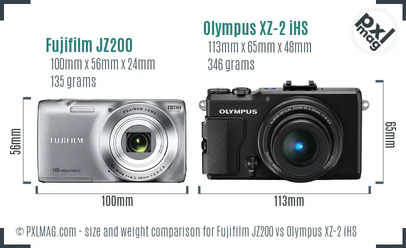 Fujifilm JZ200 vs Olympus XZ-2 iHS size comparison