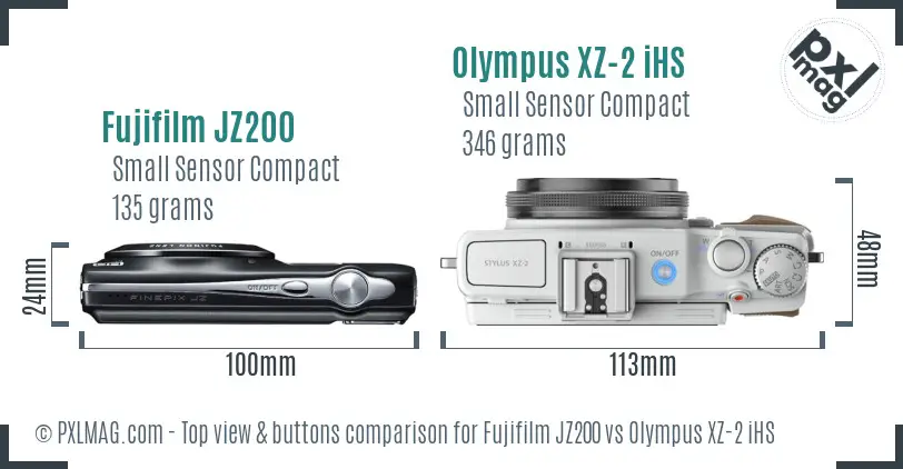 Fujifilm JZ200 vs Olympus XZ-2 iHS top view buttons comparison