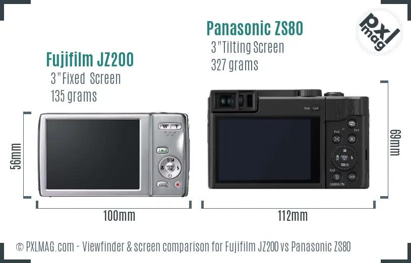Fujifilm JZ200 vs Panasonic ZS80 Screen and Viewfinder comparison