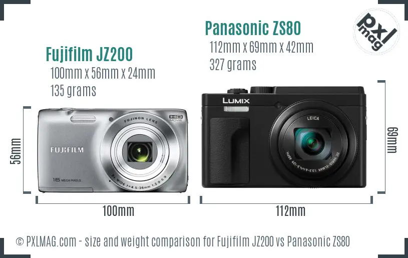 Fujifilm JZ200 vs Panasonic ZS80 size comparison