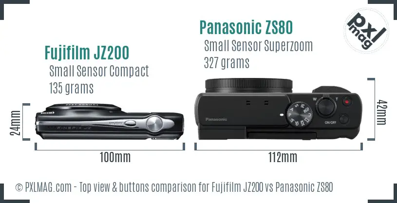 Fujifilm JZ200 vs Panasonic ZS80 top view buttons comparison