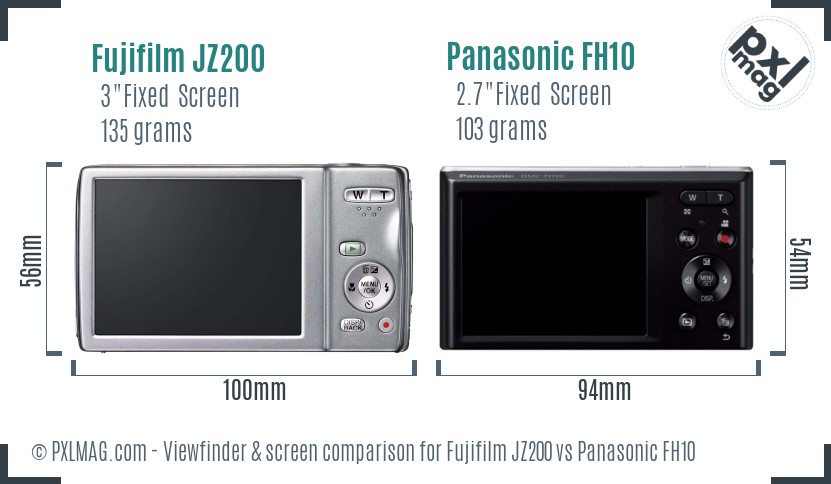 Fujifilm JZ200 vs Panasonic FH10 Screen and Viewfinder comparison