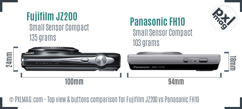 Fujifilm JZ200 vs Panasonic FH10 top view buttons comparison