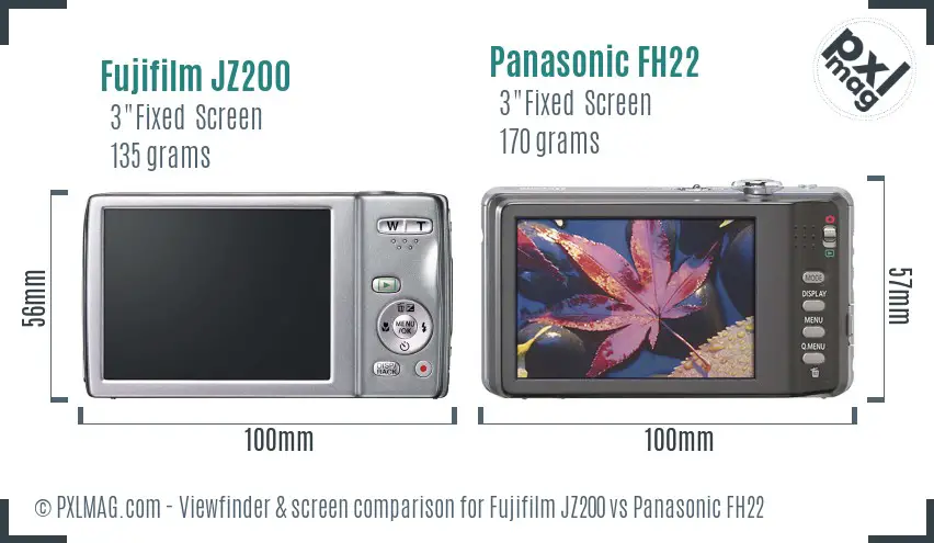Fujifilm JZ200 vs Panasonic FH22 Screen and Viewfinder comparison